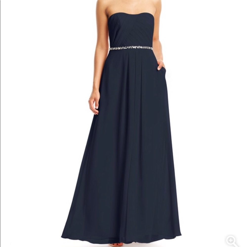 Navy Blue Strapless Bridesmaid Dress - Picture 1 of 3